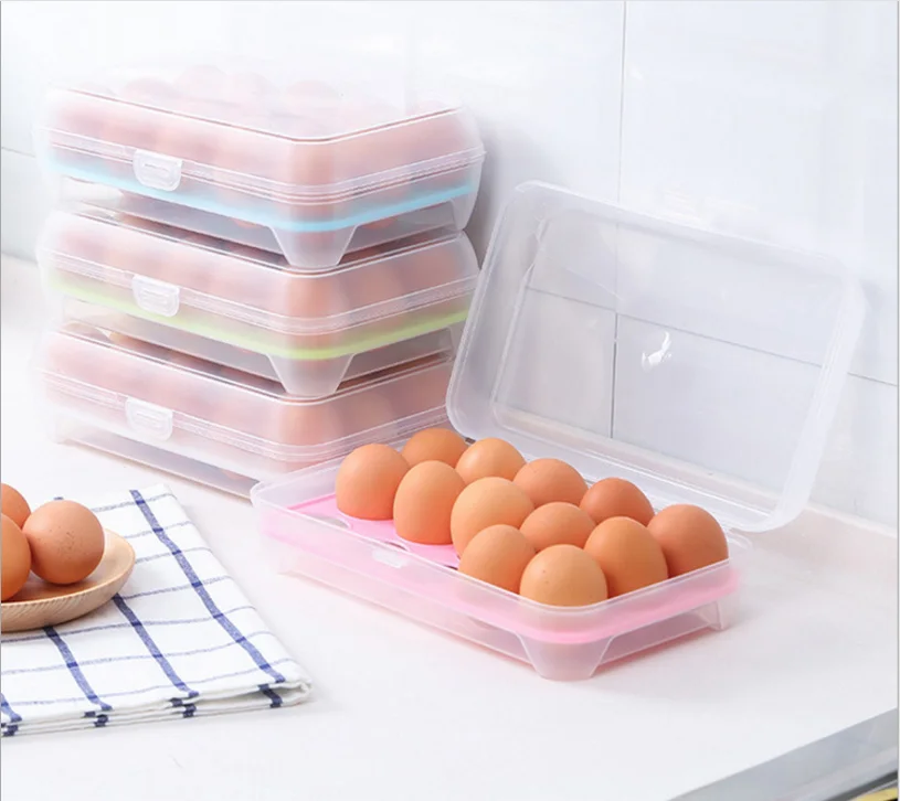 High quality 15 grid food grade PP kitchen plastic egg storage fresh keeping box crisper  /  Egg storage box