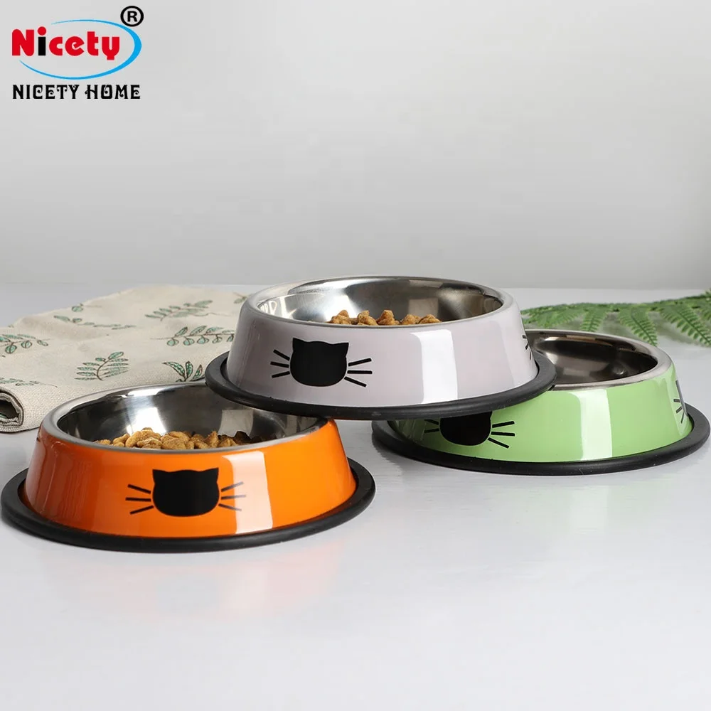 pet products stainless steel 201 cat feed food bowl 15cm 5.91inch silicone ring base feeding bowl for cat and puppy dog bowls