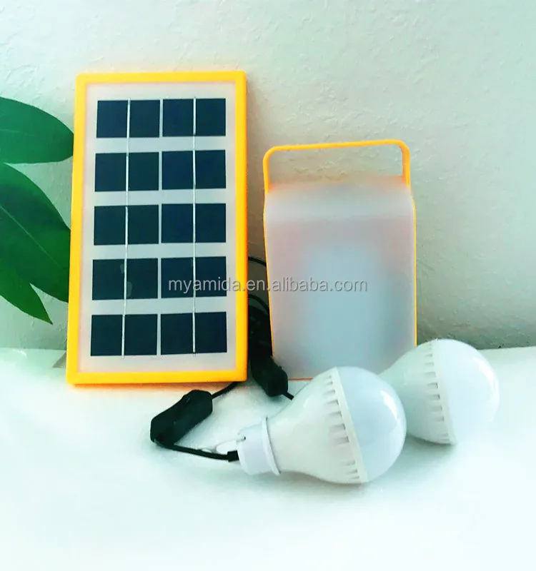 
Promotional LED 2 bulbs Hanging home lighting solar panel energy Emergency lantern with USB Mobile phone charging port 