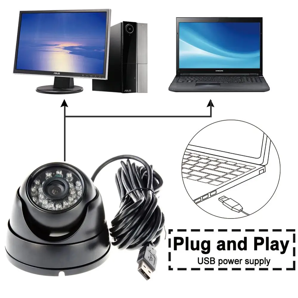 ELP Low Light Webcam Full HD Built-in Microphone Home Security Surveillance Webcam IMX323 Waterproof USB Camera For PC Laptop