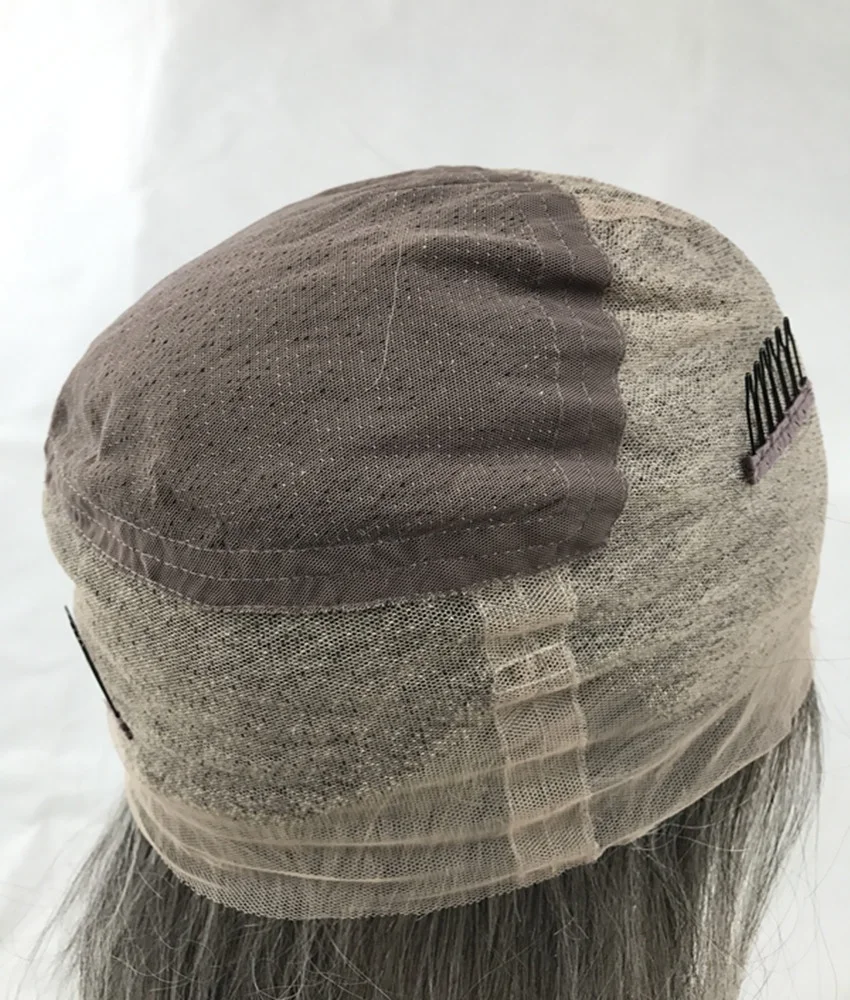 Fashion Personalized Wig Hidden Knots Gray Color 16inch Light Density  Human Hair Full Lace Wigs with Baby Hair