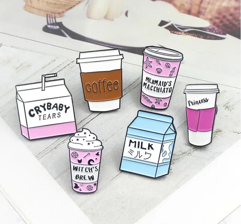 creative cute design ice cream milk coffee cup juice metal lapel pin