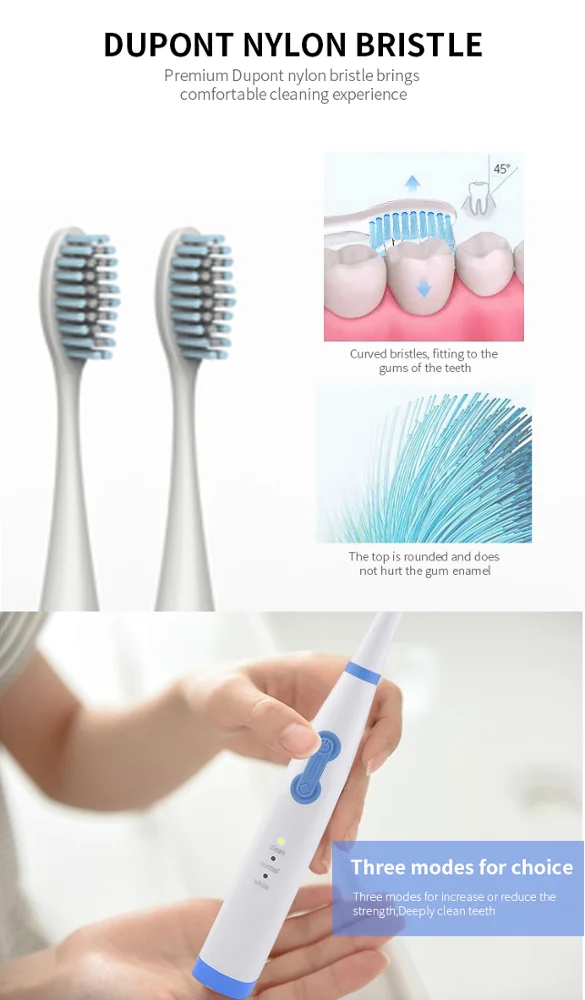 PRITECH Battery Operated Tooth Clean Waterproof Ultrasonic Vibration Electric Toothbrush
