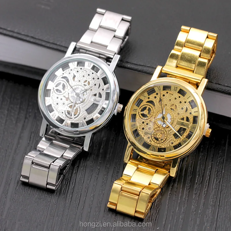 New Brand Luxury Fashion Casual Stainless Steel Men Skeleton Watch Women Dress Wristwatch Steel Quartz Hollow Watches
