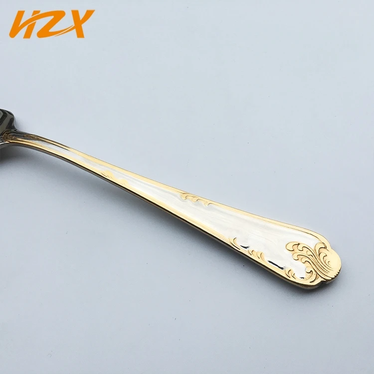 Modern Middle  gold Wedding Spoon Fork cubiertos dorados acero inox Stainless Steel Flatware Royal Vintage Style Cutlery Set