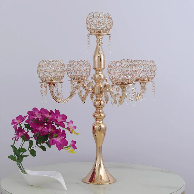 Metal table flower stand centerpieces with 5 arm metal candle holder chrome for wedding decoration