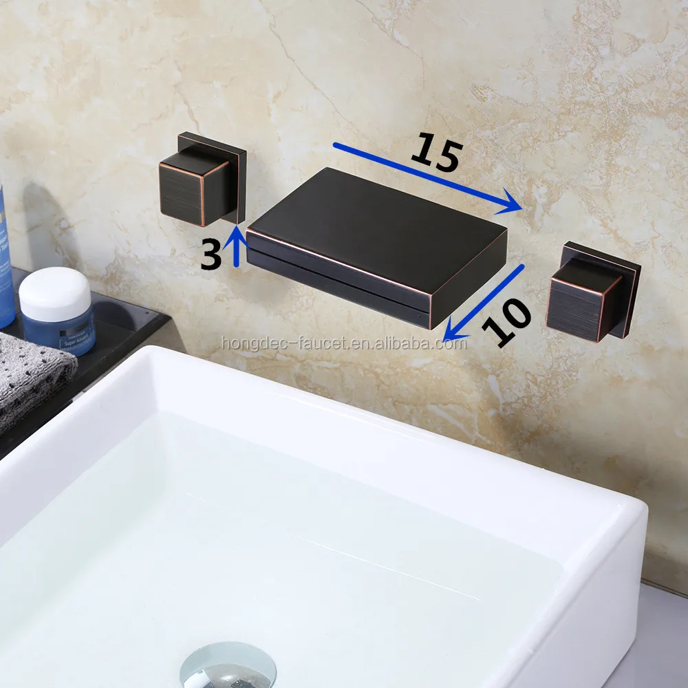 Double Handles Wall Mount Widespread Waterfall Bathtub Bathroom Vanity Sink Faucet
