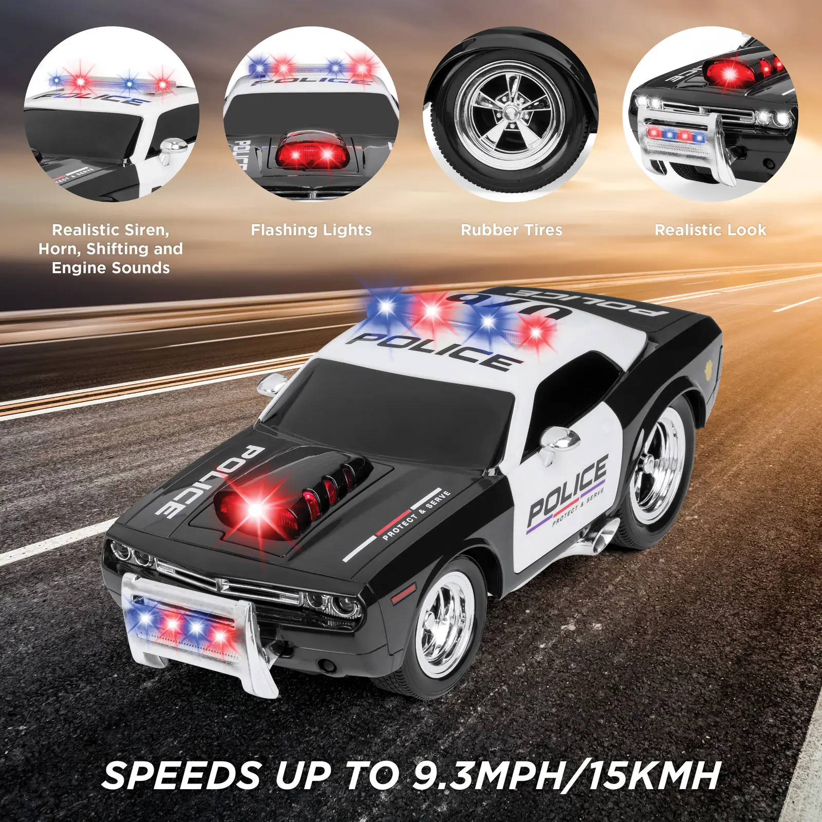 2.4GHz Remote Control Car with Lights, Rechargeable Batteries, and USB Cable - Black