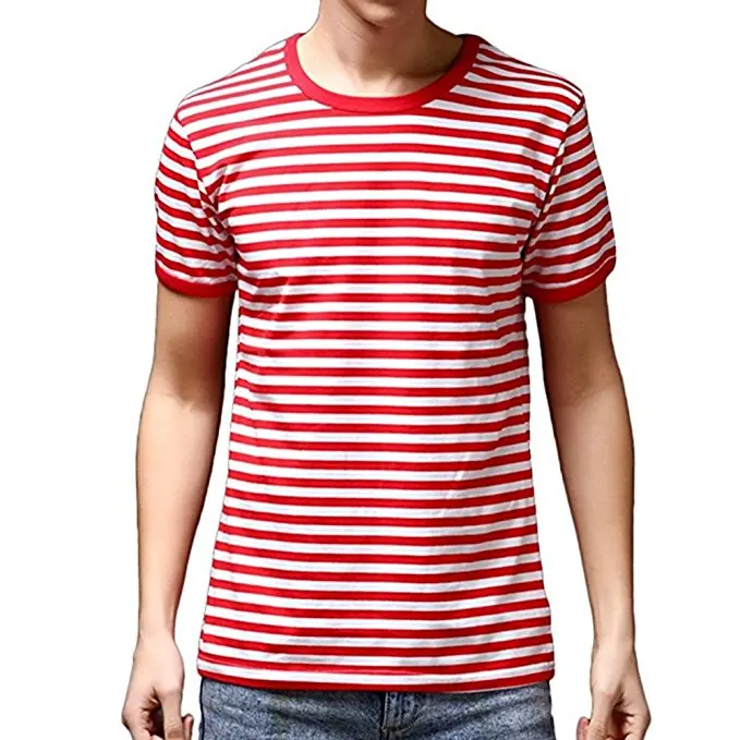 
hot sale custom wholesale blank red and black striped t shirt mens 