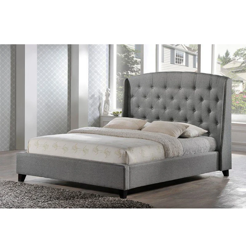 Grey/White Headboard King Size Wholesale Bed Frames Mattress Foundation Hotel Bed Base