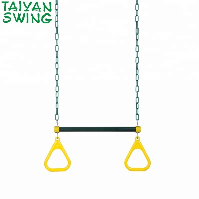 Outdoor Heavy Duty 18" Trapeze Swing Bar with Rings Powder Coated Chains