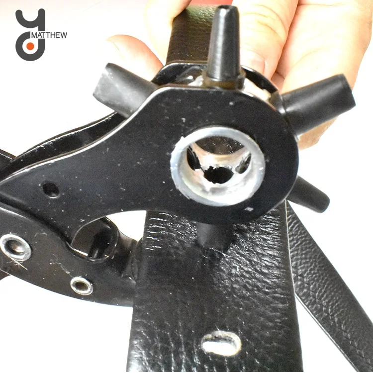 Leather Belt Paper Ticket Hole Punch Plier with Six Different Punch Heads