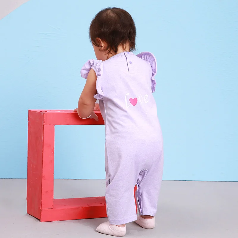 Purple girls garment with ruffles sleeve lovely swan pattern baby clothes