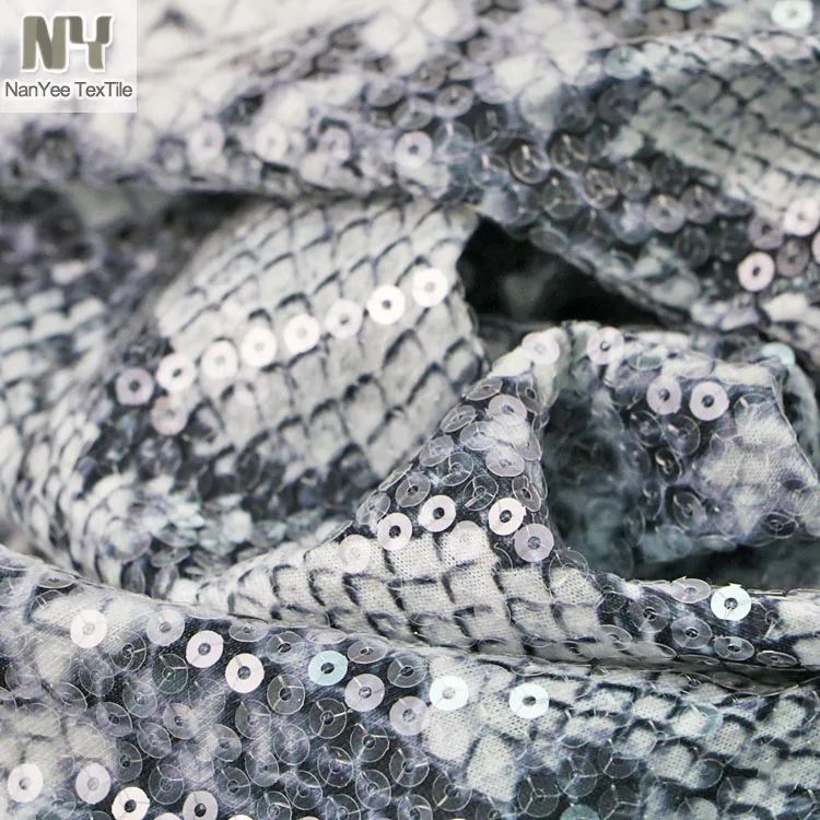 Nanyee Textile  Polyester Jersey Snake Animal Printed Fabric With Clear Sequin