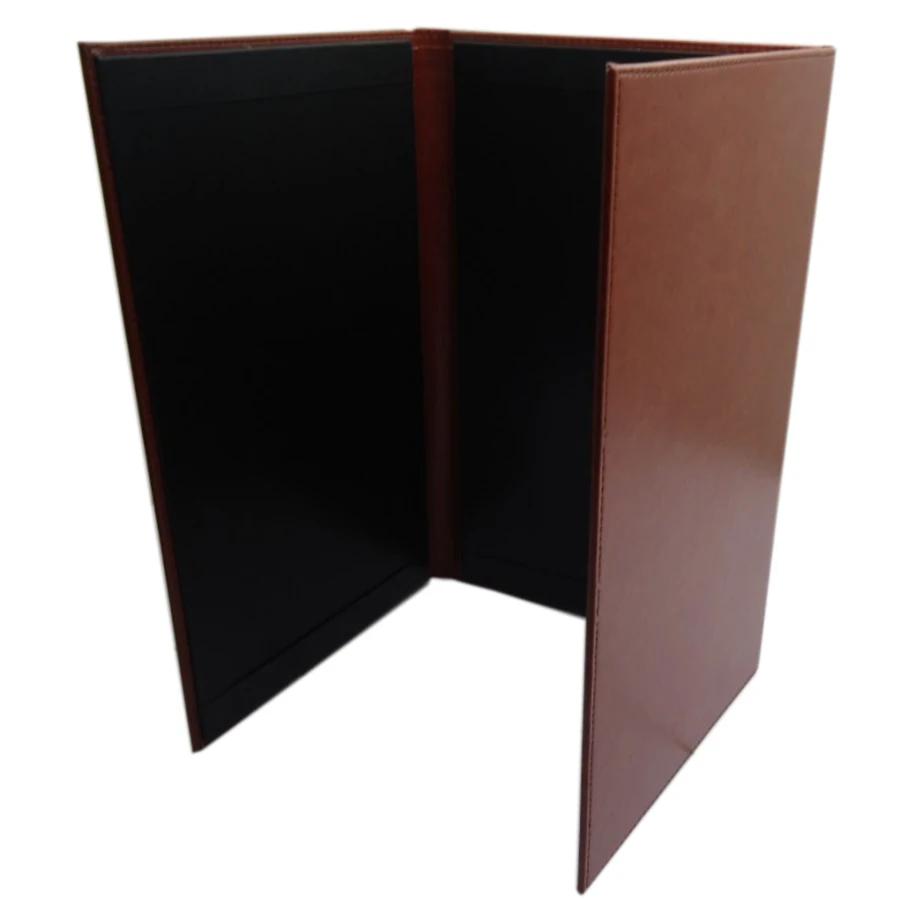 8.5*14 PU leather Trifold Menu Cover with horizontal panels From Yimi Leather