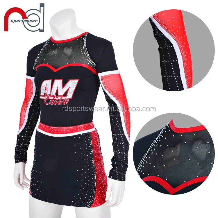AB crystal Design your own crop top RED cheer leader custom cheerleading uniform