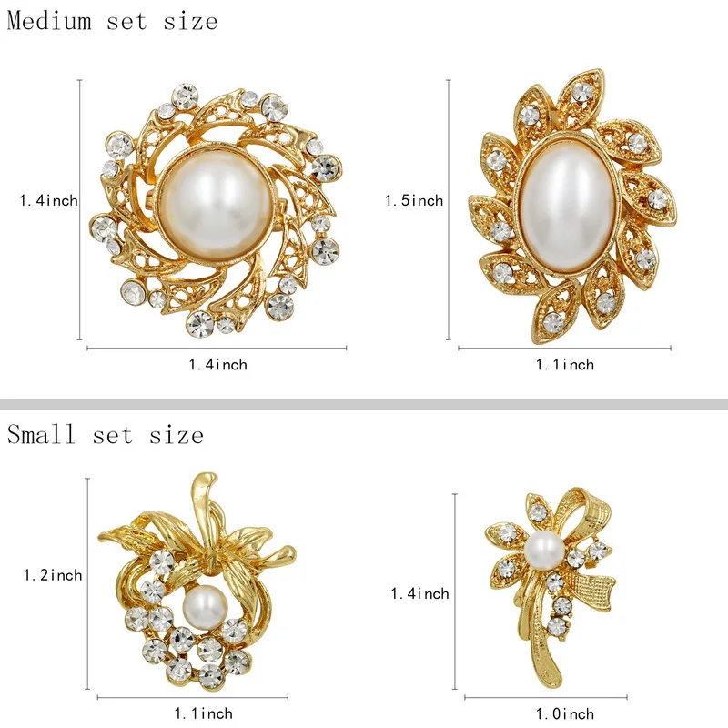High Quality Lots of 24 Pcs Mixed Small and Medium Size Imitation Pearl Brooch Pins Set for DIY Wedding Bouquets Kit