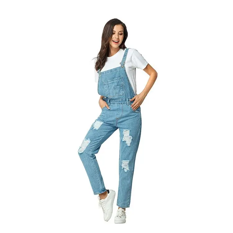 2022 High Quality Summer Dress  Blue Wash Womens Jumpsuit Ladies Denim Jeans Full Length Overall Jumpsuit