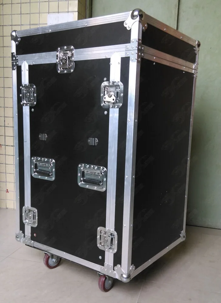 3-door shockproof double layer amplifier flight case, rack case with mixer bracket