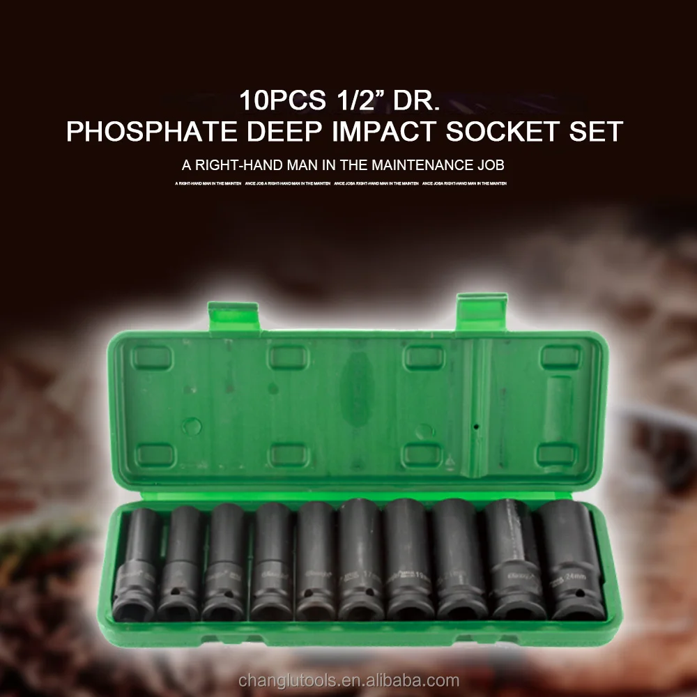 
10 pieces Phosphate impact deep socket wrench set car repair tools kit 