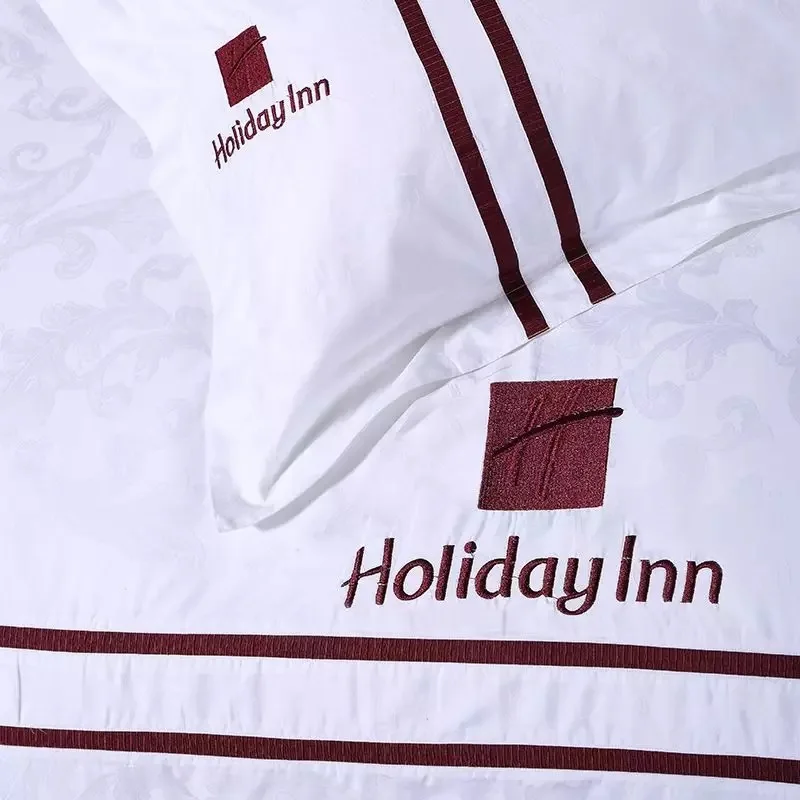 Hotel Linen 100% Cotton Jacquard Design Bed Sheet Duvet Cover White Hotel Bedding Set