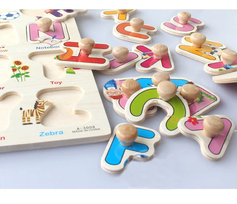 30cm Kid Early educational toys baby hand grasp wooden puzzle toy alphabet and digit learning education child wood jigsaw toy