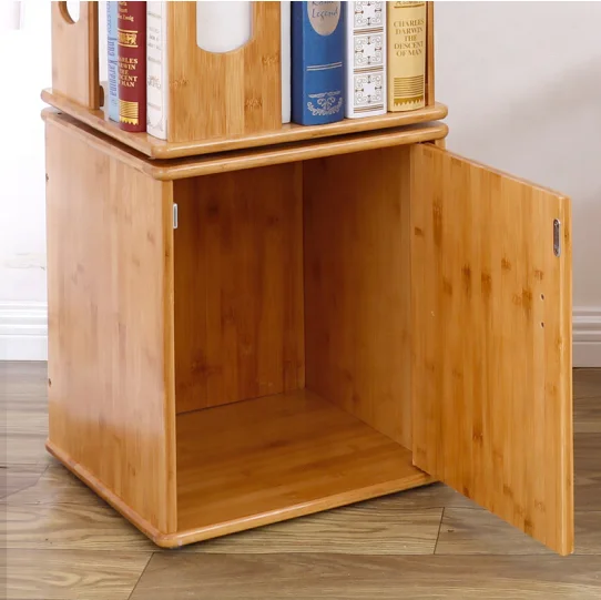 
360 Rotating Organizer Cabinet Rack Bamboo Bookshelf Revolving Bookcase with Cabinet Base 