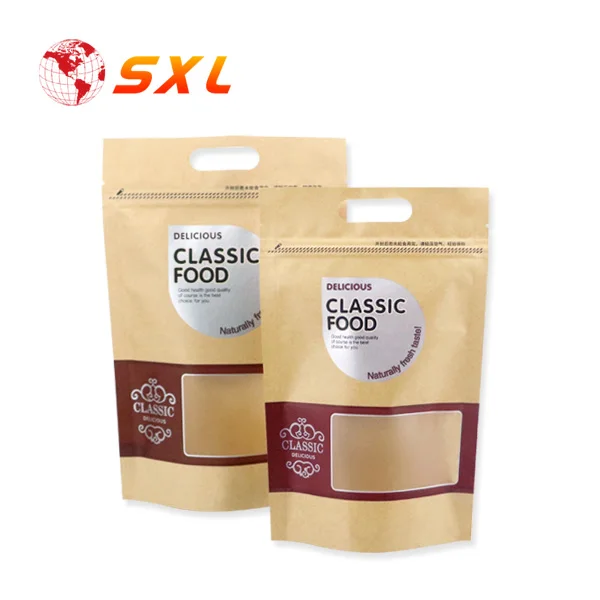 Food Packaging Kraft Paper Bags Ziplock with Window
