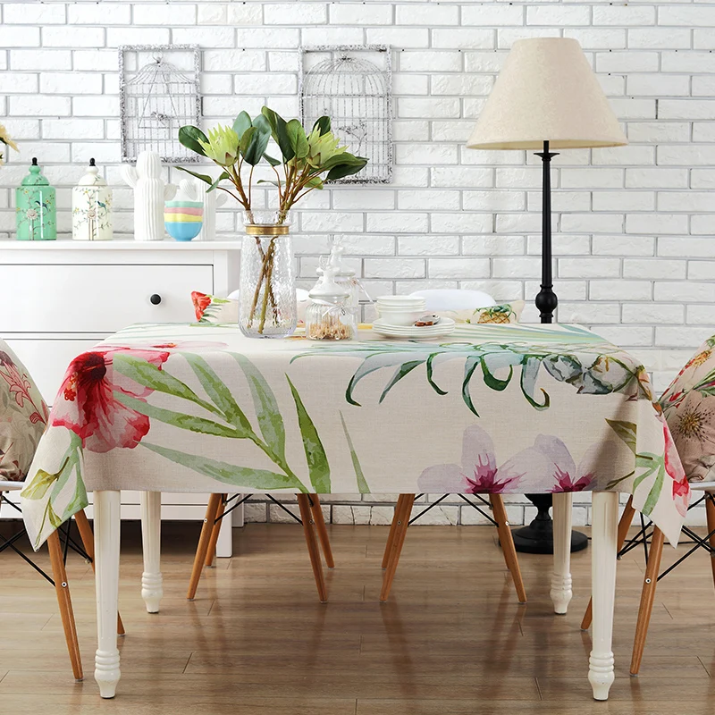 hot sale custom printed cotton linen table cloth fabric with dining table