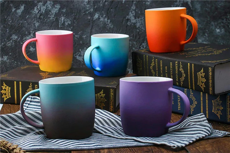New design purple colorful reactive glazed ceramic cheap bulk coffee mug tea cup for promotional