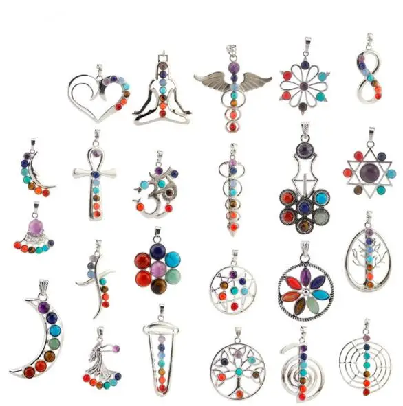 FPG001 Huilin jewelry 7 Chakra Cho Ku Rei Reiki Power Symbol Yoga Pendant Jewelry 3D Symbols Stone Charms Pendant wholesale