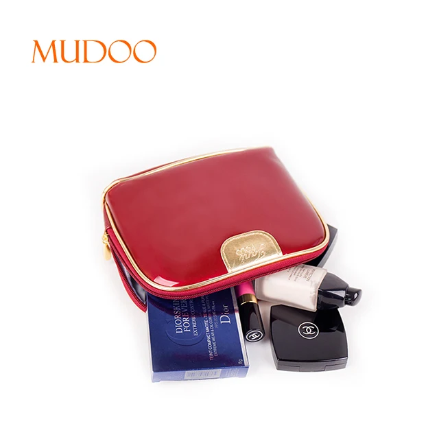 Wholesale red waterproof makeup bag pu cosmetic bag