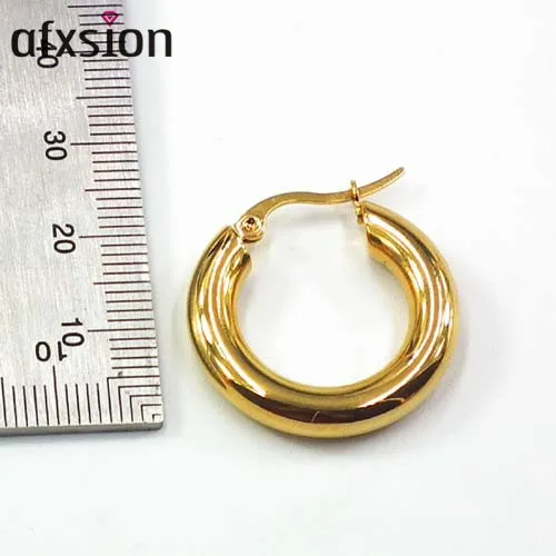 AFXSION  fashion gold simple classic hoop stainless steel earrings for girl