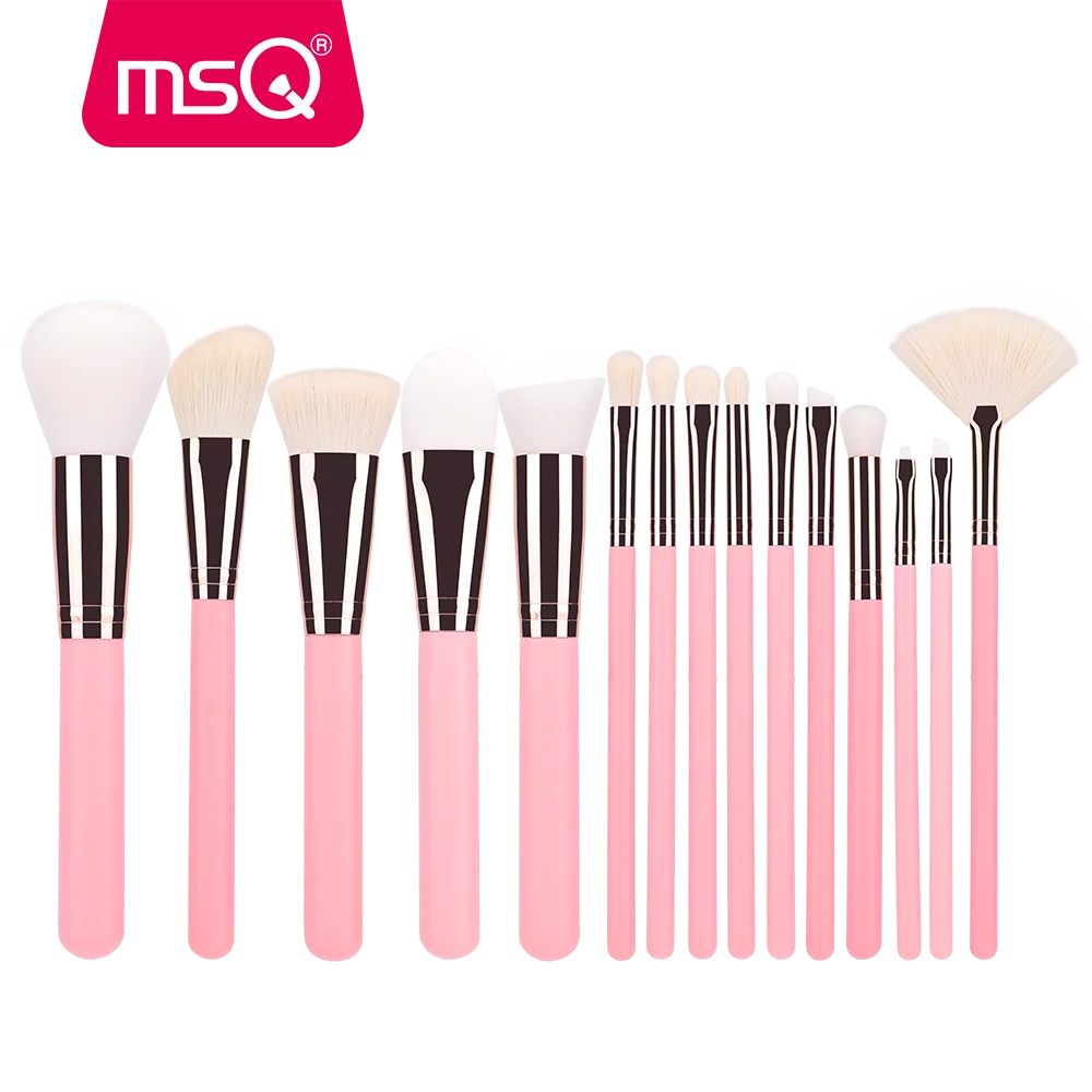 MSQ 15 Pieces Rose Gold Aluminum Ferrule Makeup Brush Set with Custom Logo Private Label
