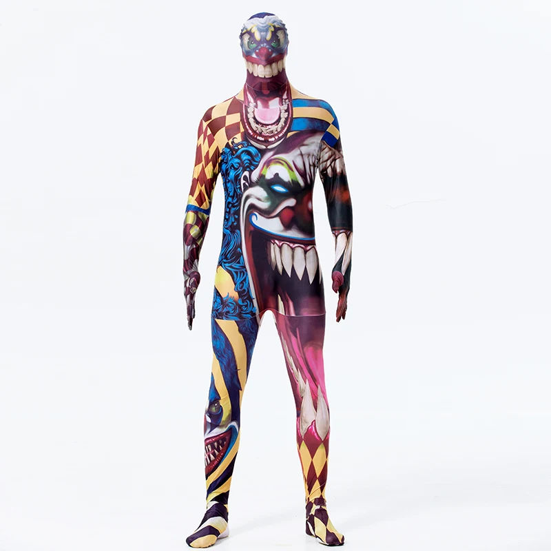 Костюм в стиле Хэллоуин Zentai Catsuit большого размера, мужской костюм, костюм клоуна из спандекса и лайкры с принтом