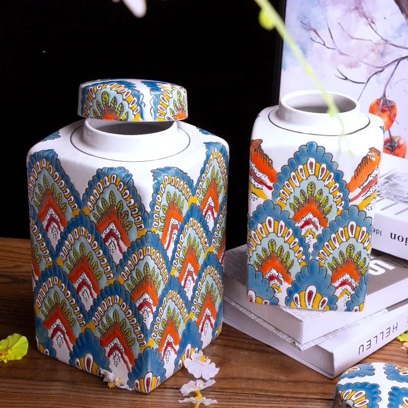 Square coloful christmas ceramic large cookie jar for wedding wishing