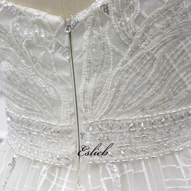 Vintage English style wedding dress wide strap pearls sash glitter wedding dress a line court train invisible back bridal gown