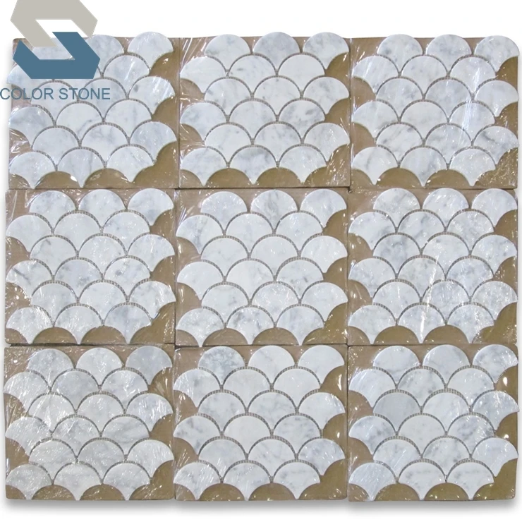 Каррарский Мрамор средней рыбки весы веерообразной мозаичной плитки backsplash