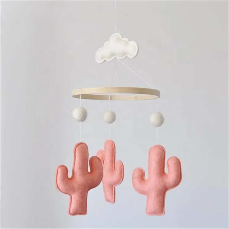 Custom design hot sale handmade green Crib Baby clouds mobile  nursery decoration cactus crib mobiles
