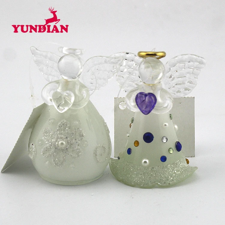 Wholesale Hot Sale Hand Painted Holiday Gifts Christmas Tree Decorative Hanging Ornament Small Glass Angel Figurines