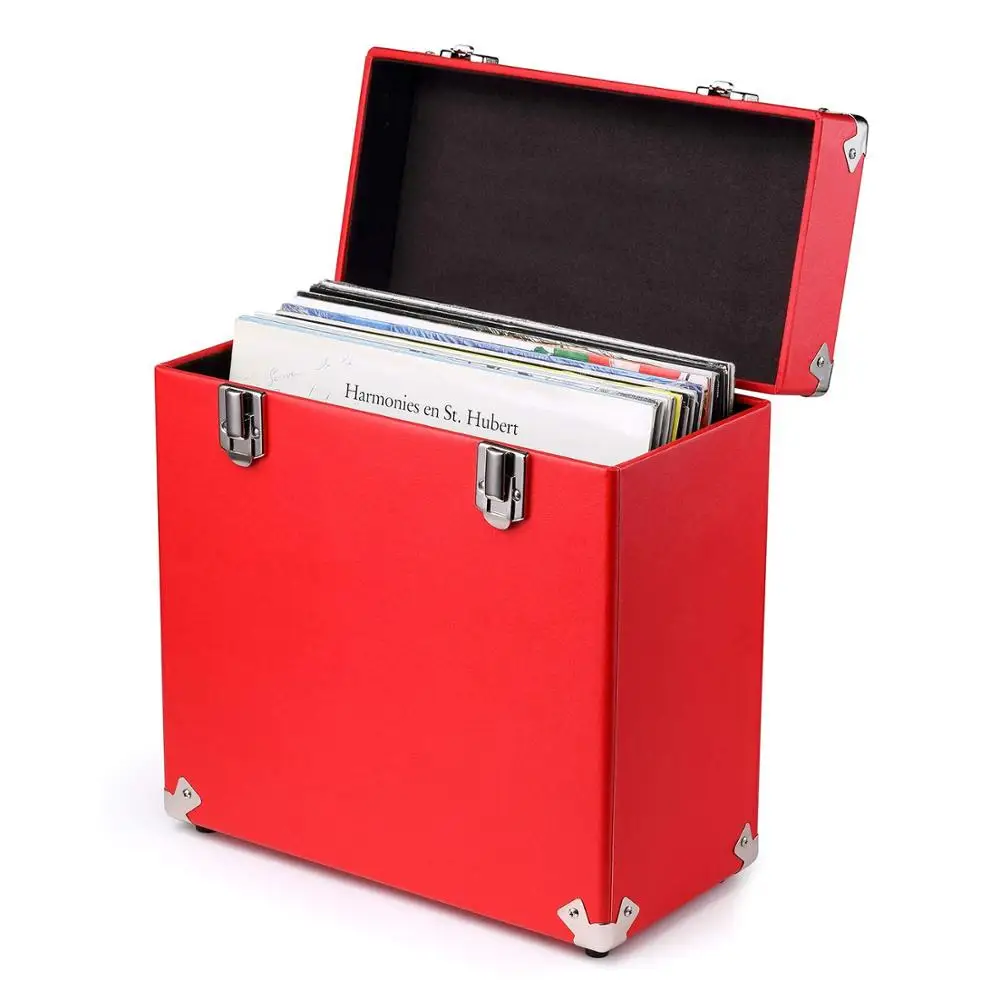 
 Victrola в винтажном стиле, в стиле ретро виниловые кожи запись кейс для хранения 45 + записи (для защиты от дождя/пыли/без царапин)-Red-12Inch  