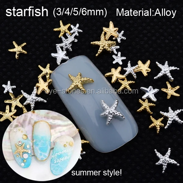 Factory direct sales excellent quality summer starfish 3D metal nail decoration