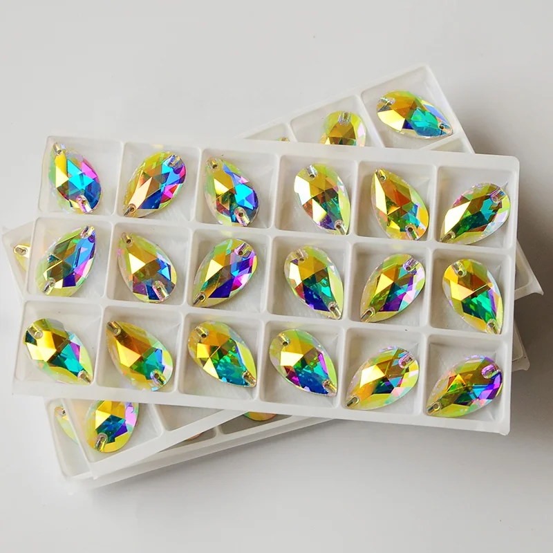 Yanruo AB Color Sew On Glass Crystal Sewing  Rhinestone Crystal Flat Back Rhinestone For Dresses