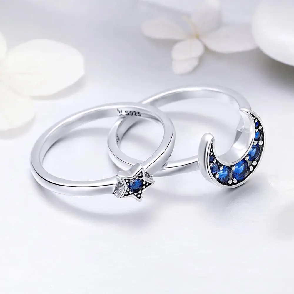 BAGREER SCR412 S925 Women personalized two finger Ring Set Fashion Moon Star Zircon Ring Gemstone Jewelry ring girls