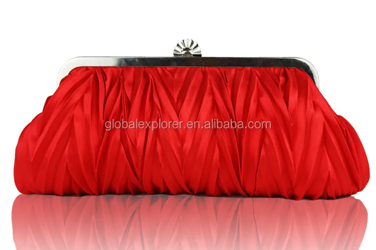 
Luxury pleated satin women clutch bag evening party with metal frame 