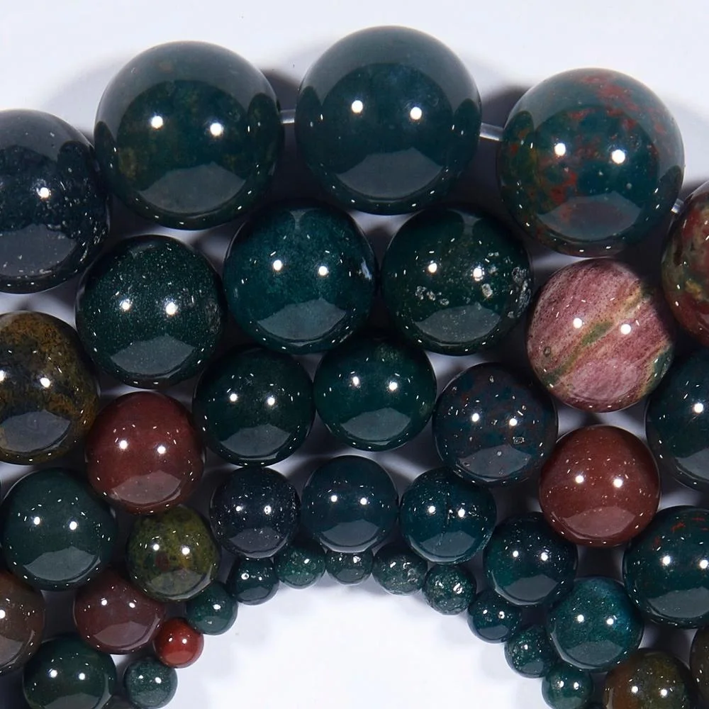 Оптовая продажа, круглые бусины из натурального хелиотропического камня, для изготовления модных украшений, ожерелий, браслетов