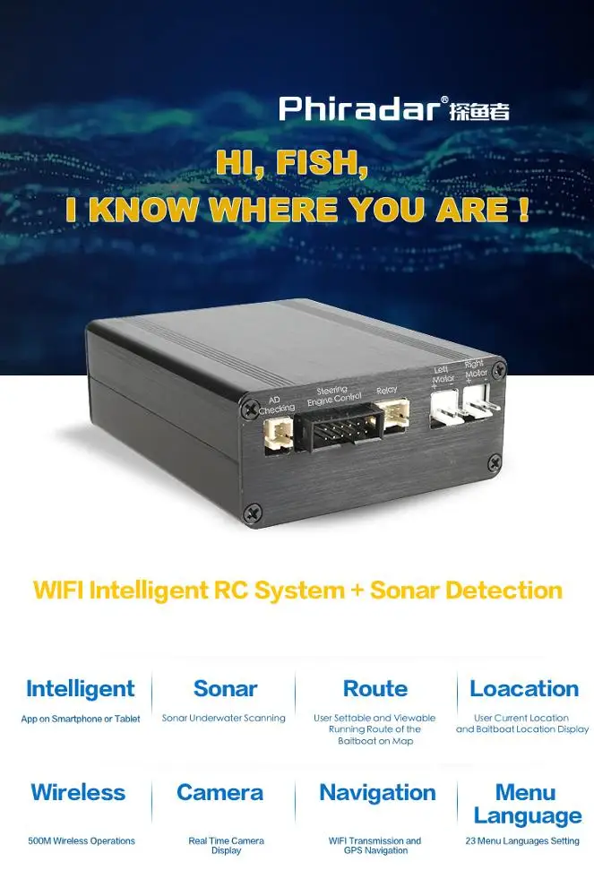 
Phiradar gps fish finder wifi intelligent remote control system and fish finder for baitboat 
