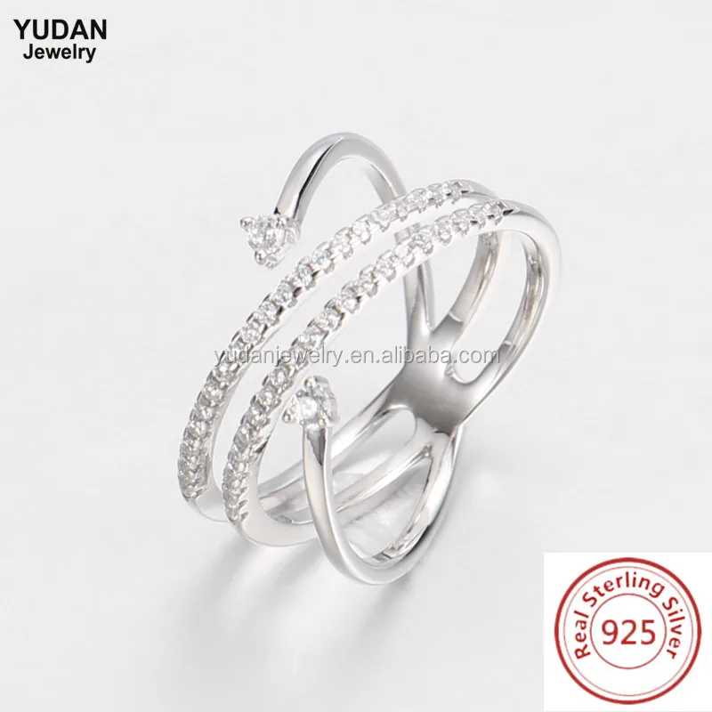Factory Custom Sterling Silver Sparkling X Ring 925 italian silver ring