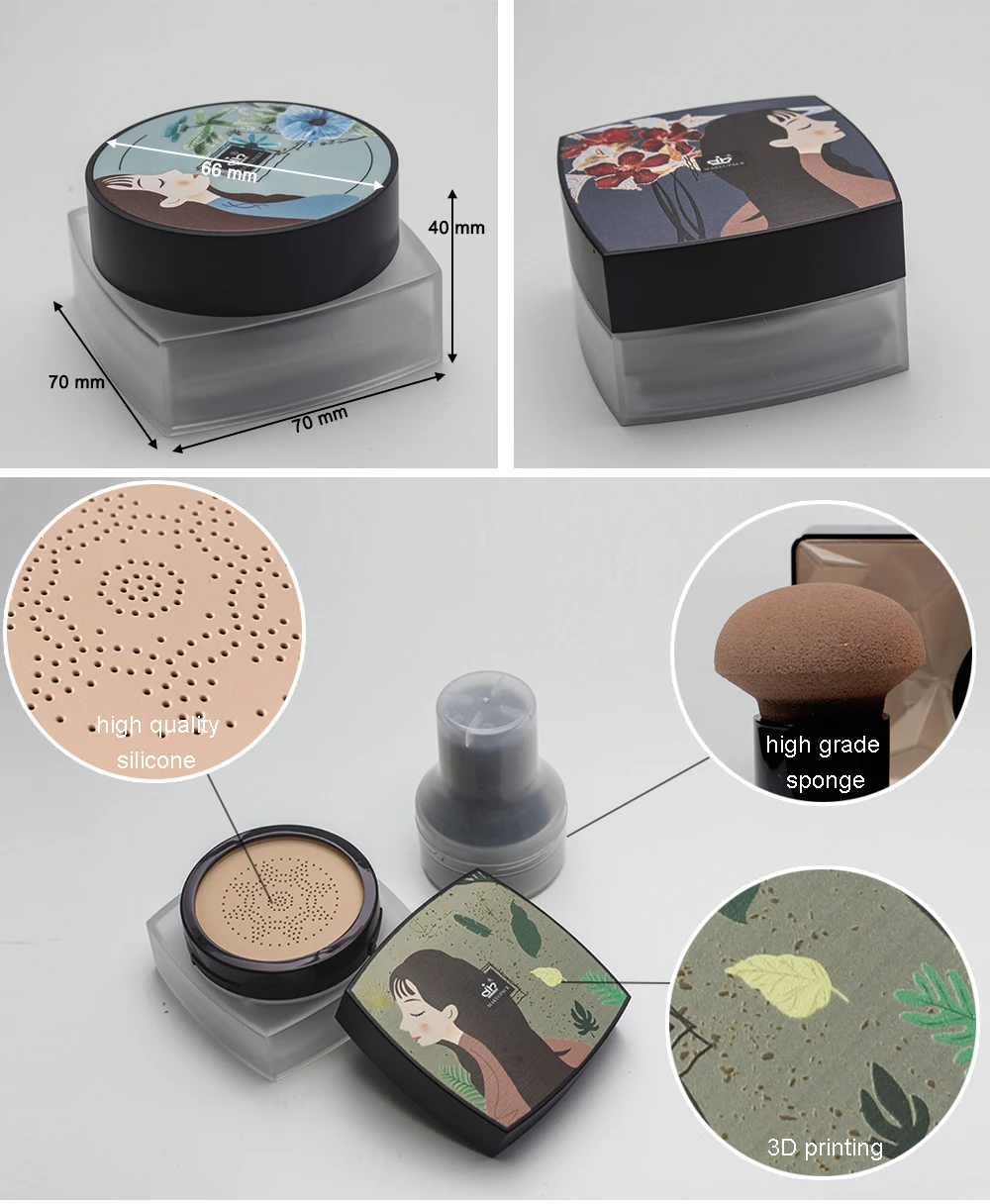 
BB cream air cushion case packaging cosmetic compact powder case with puff 