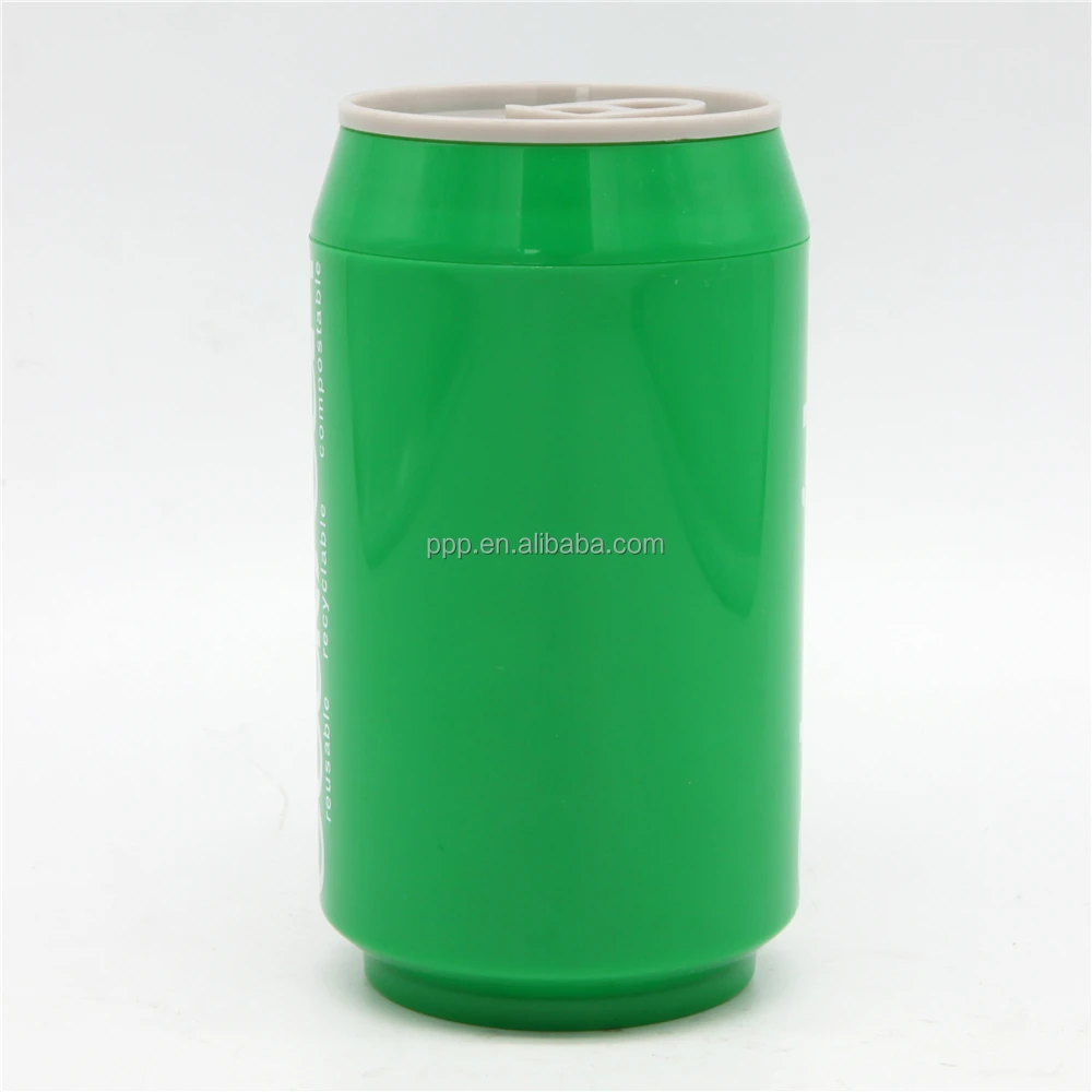 
350ml art customed cola beer shaped tin water gift cute plastic can with screw cup 